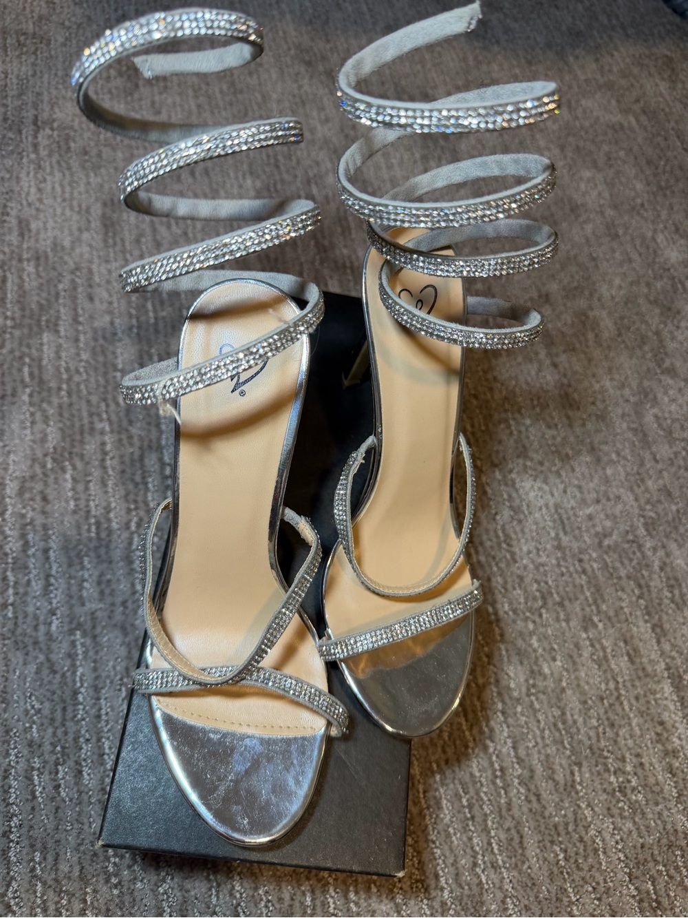Windsor Silver Spiral Rhinestone Wrap Heels